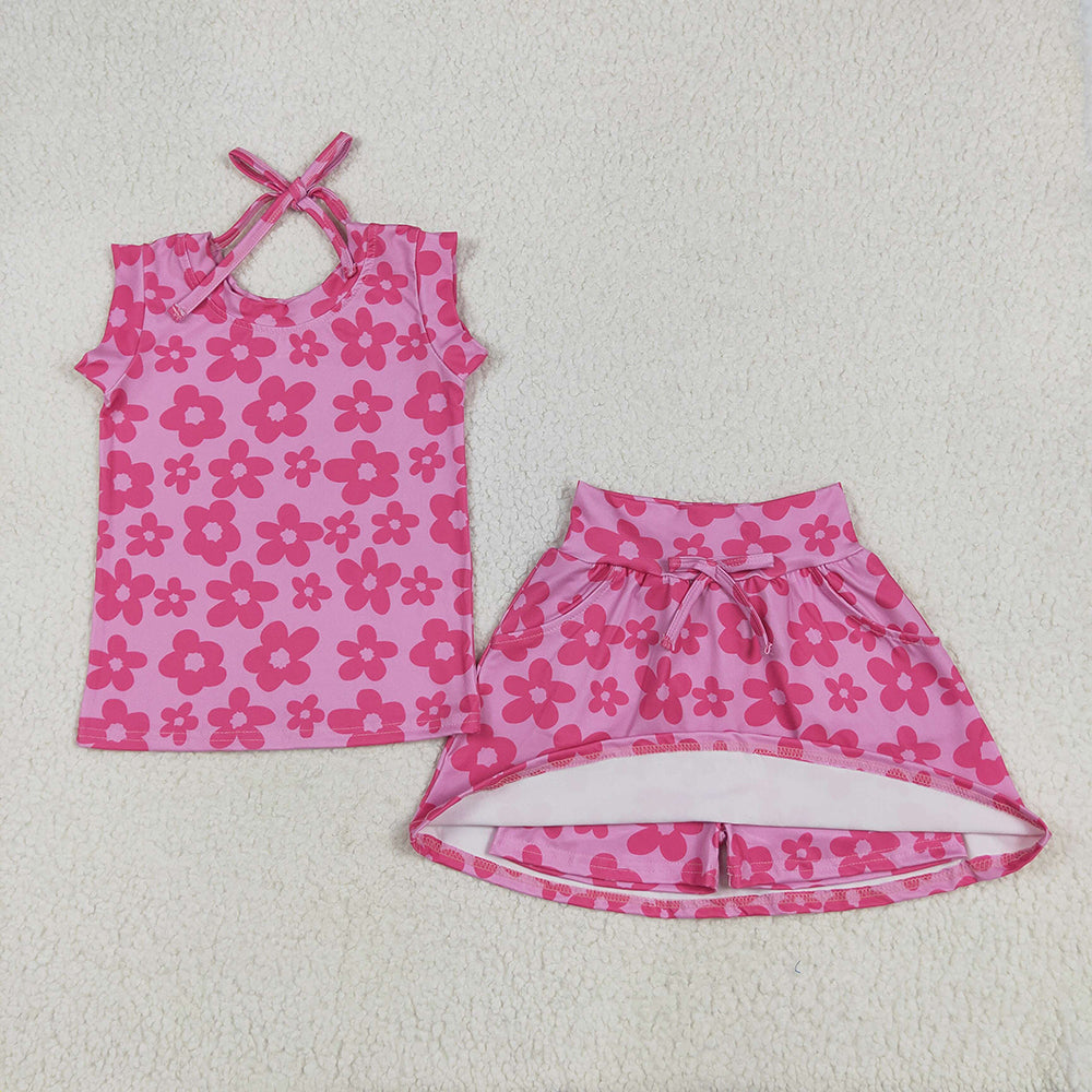 GSD2583 Sleeveless pink bow top skirt kids girls clothing  D 5.16