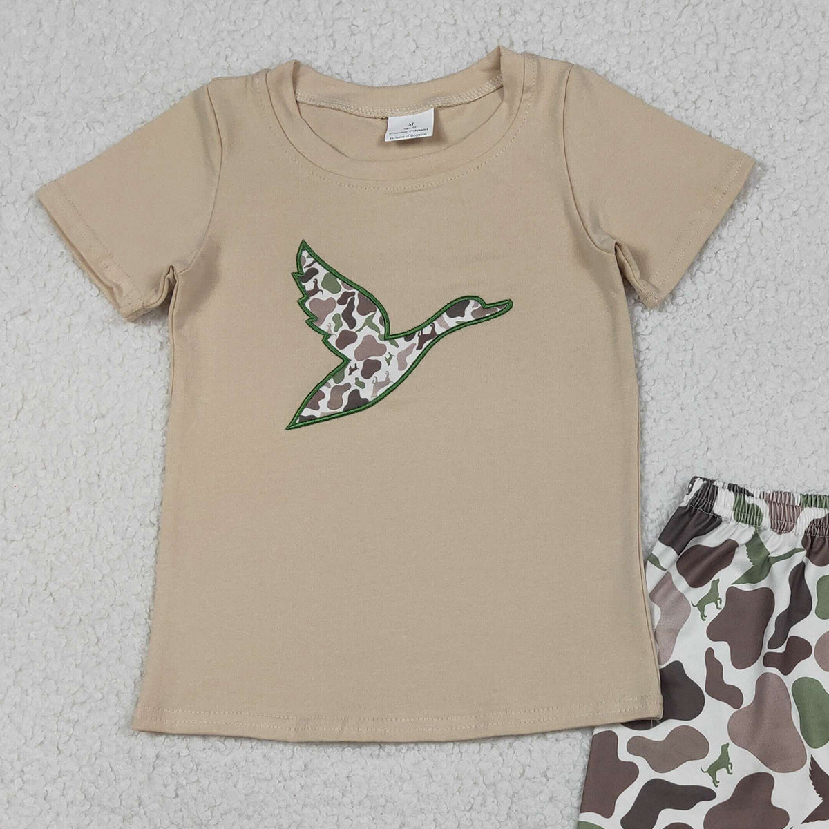 Baby Boys Embroidery Camo Ducks Top And Shorts Set Hunting Themed Clothing Outfit for Infants