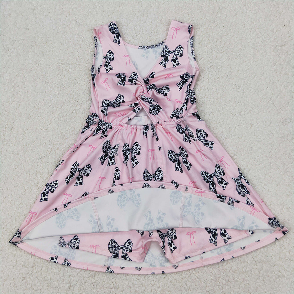 GSD1853  Pink Yoga Tutu Dress with Cow Pattern and Bowknot D 3.27
