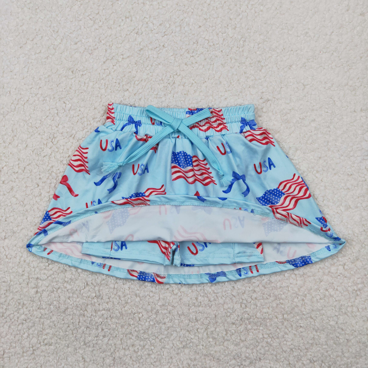 GLK0050  Baby Girls 4th Of July Flags Bows Summer Skort Skirts  D 4.8