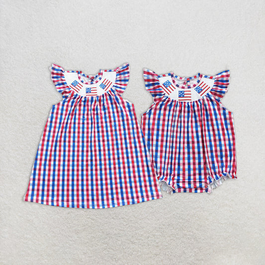 Match Baby Girls 4th Of July Smocked Gingham Dresses Rompers D 3.24