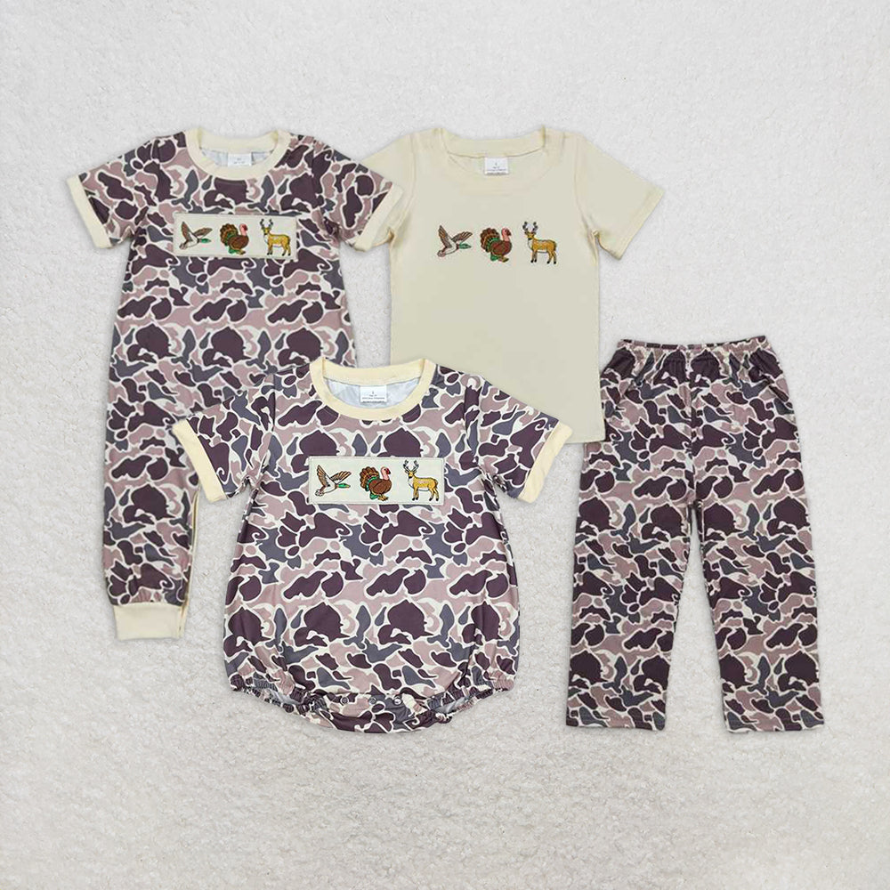 Duck Turkey Deer Embroidery Camo Print Sibling Hunting Matching Clothes  D 3.29