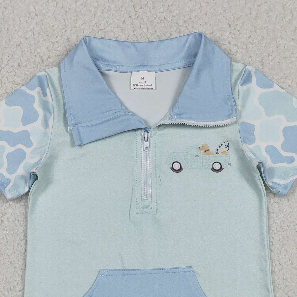 Baby Boys Blue Camouflage Dog Fishing Pullover Top with Zipper Pockets Hunting Theme Babywear for Boys