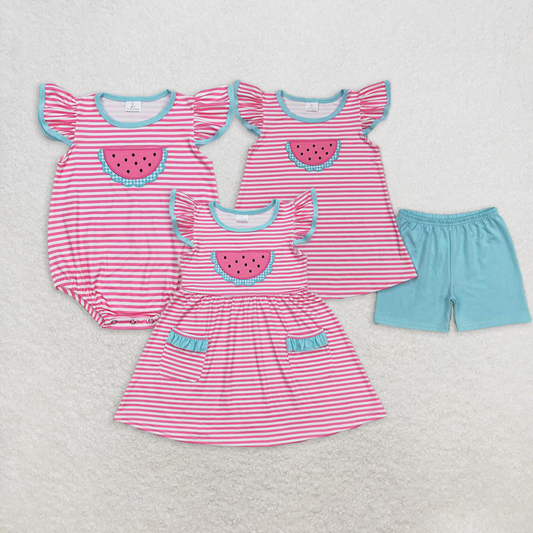 Match Baby Girls Watermelon rose red striped  dress set romper  D 3.31