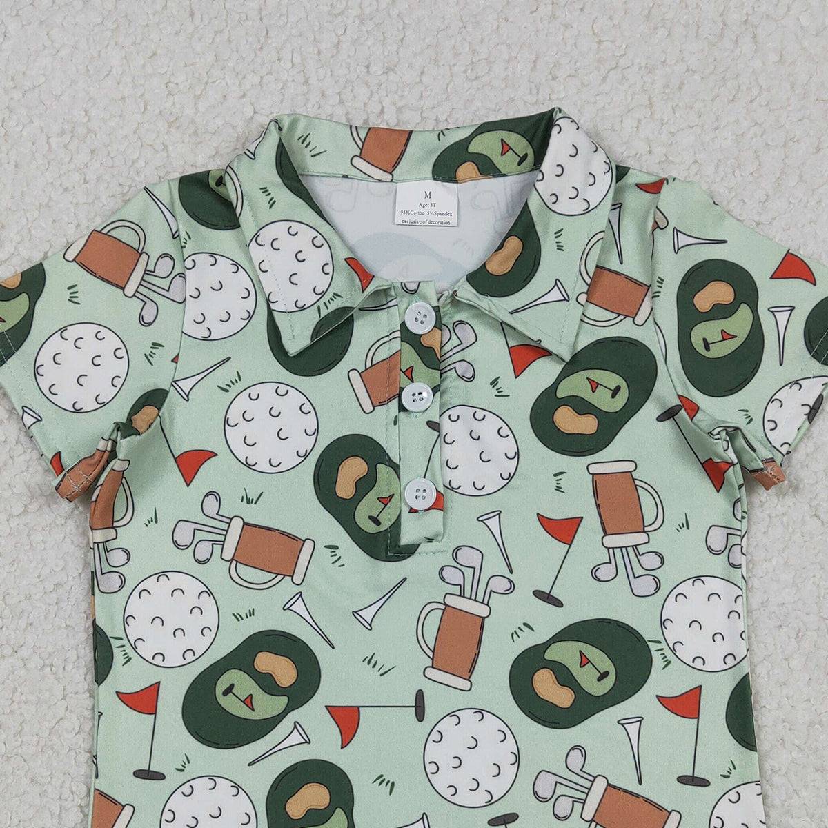 Baby Boys Green Golf Flags Team Button Polo Shirts Top for Kids Fashionable Teamwear