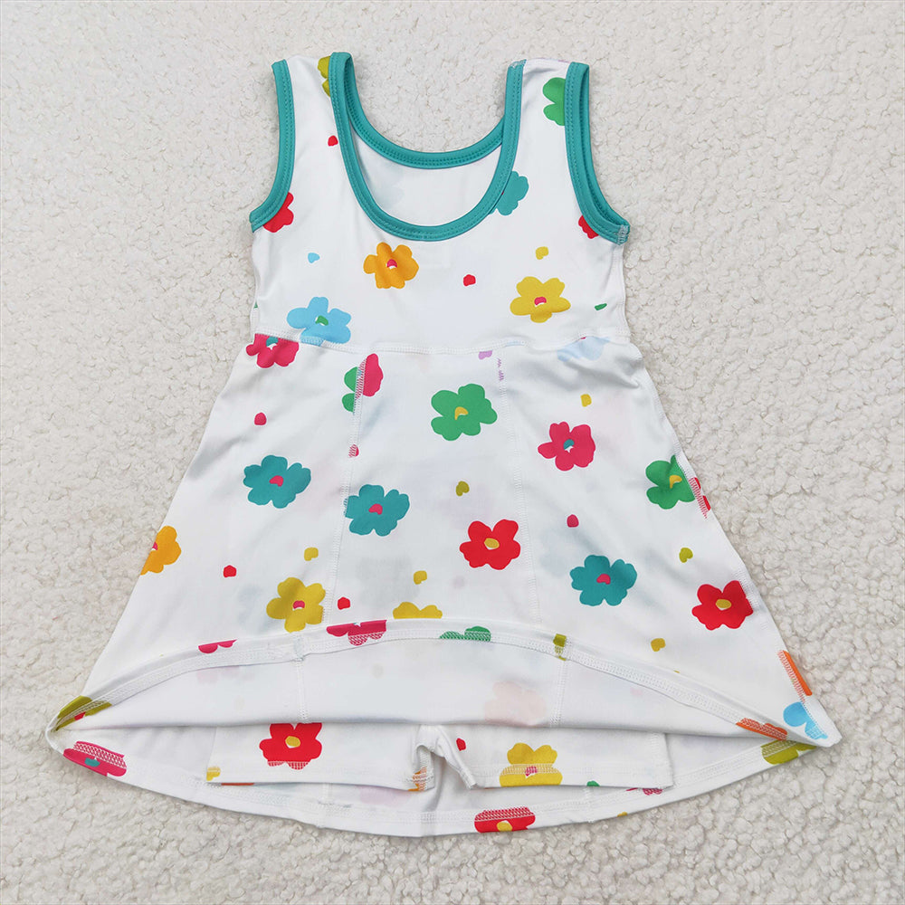 GSD2346 Baby Girls Sleeveless Colorful Flowers Yoga Knee Length Dresses  D 5.22