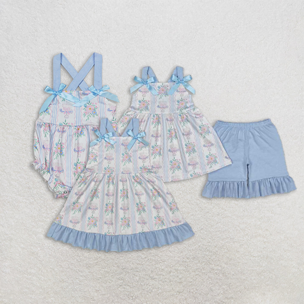 Match Baby Infant Girls Flowers Cakes Straps Bows Romper Set Dress D 3.15