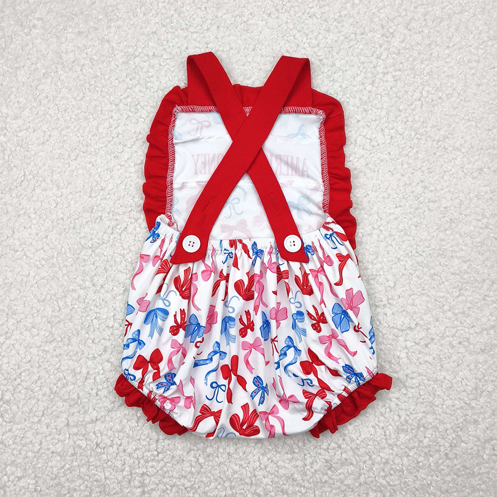 SR3048 Red Lace Tank Top Bodysuit with National Day Bowknot Pattern  D 4.30
