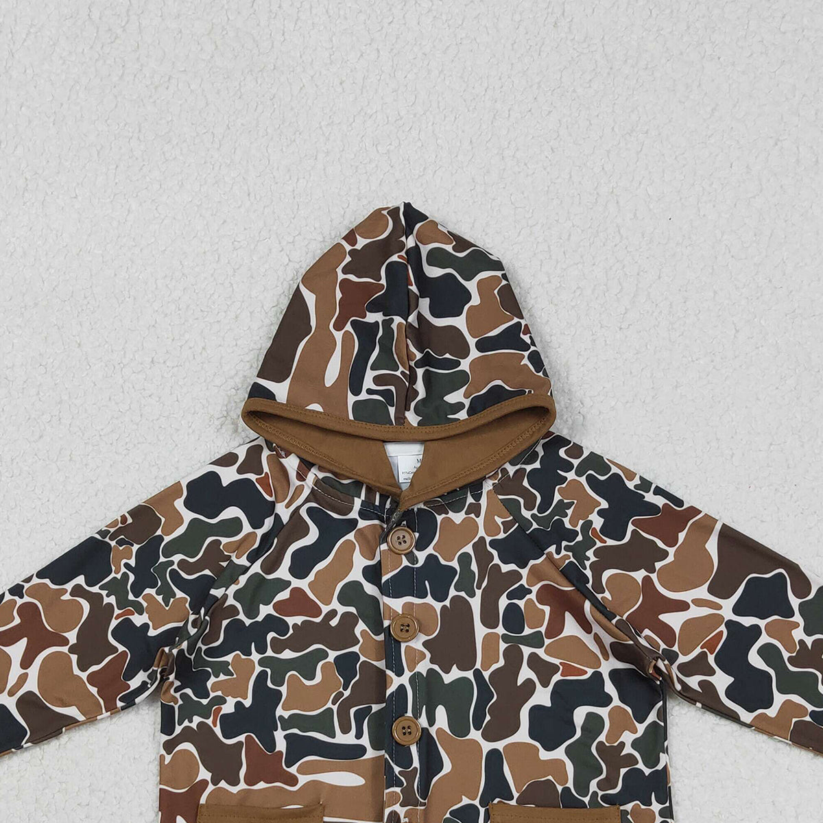 Baby Boys Southern Dark Brown Camouflage Hoodie Jacket with Button Pockets Top for Infants