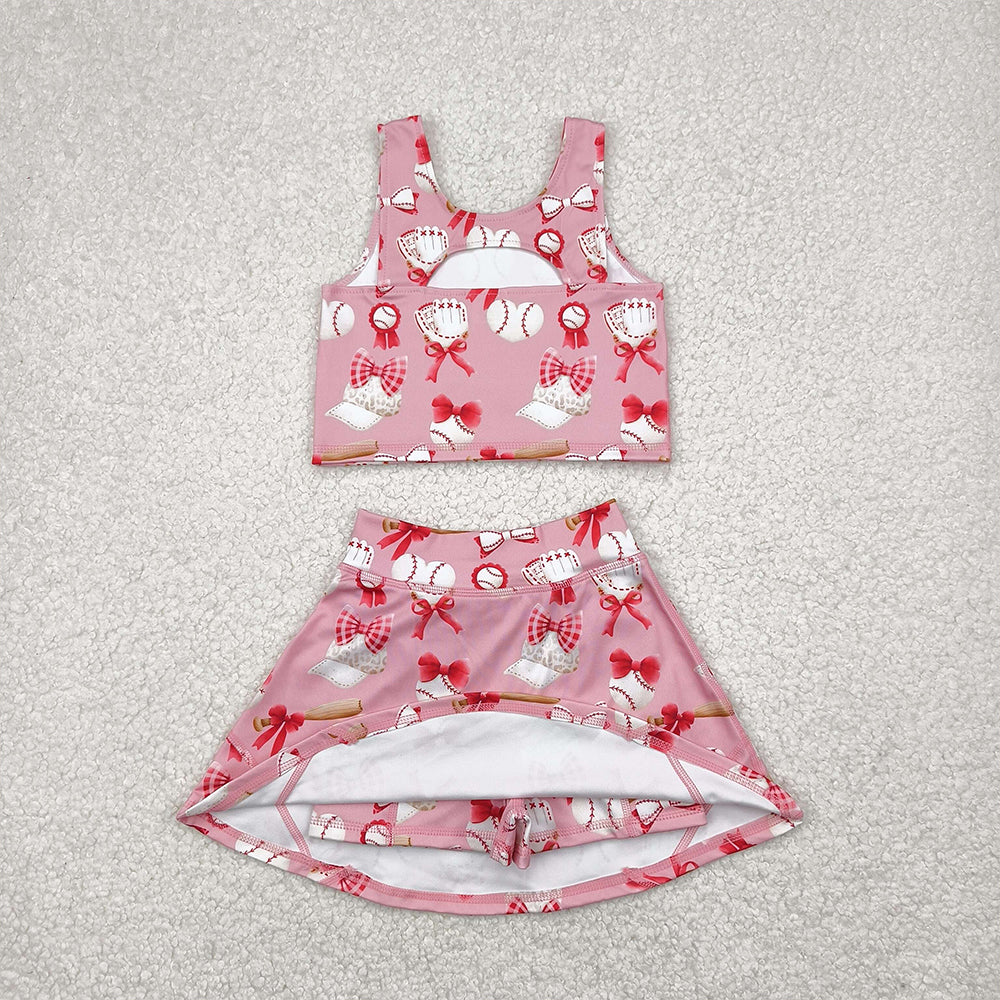 GSD2044  Baby Girls Baseball Bows Athletic Active Wear Top Shorts Skirts Clothes Sets  D 4.16
