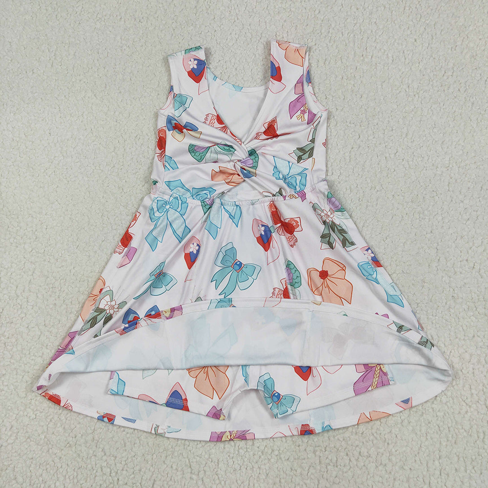 GSD2049  Baby Girls Colorful Hero Bows Athletic Active Wear Knee Length Dresses