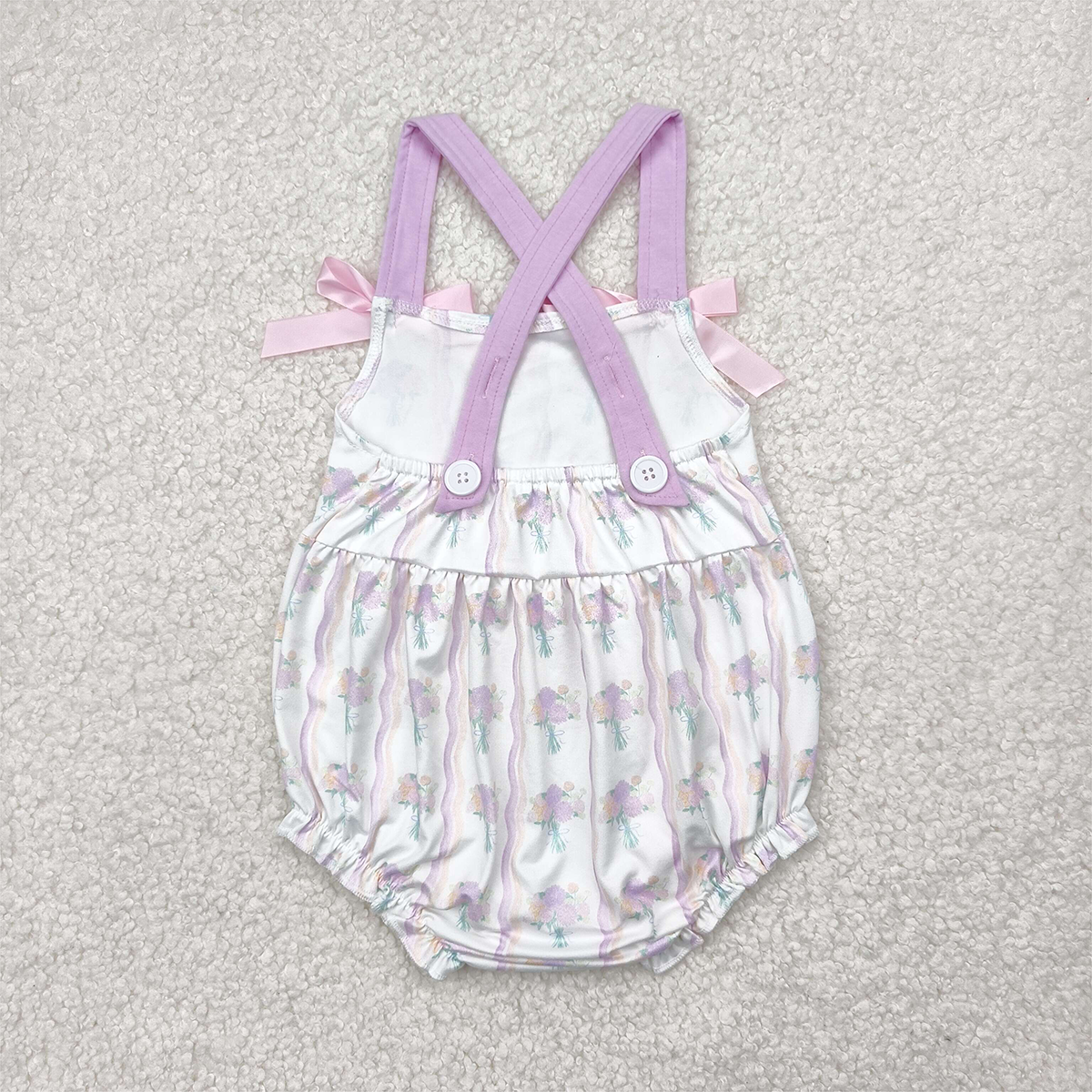 SR2961  Baby Infant Girls Hot Pink Bows Strap Floral Stripe Ruffle Rompers  D 4.10