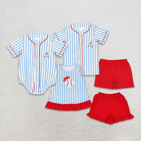 Match Baby Girls Blue Stripes Baseball Summer Rompers Clothes Sets D 3.15