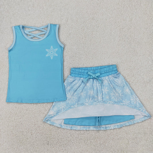 GSD2074 Baby Girls Blue Snowflake Princess Shirt Skirt Clothes Sets D 3.31
