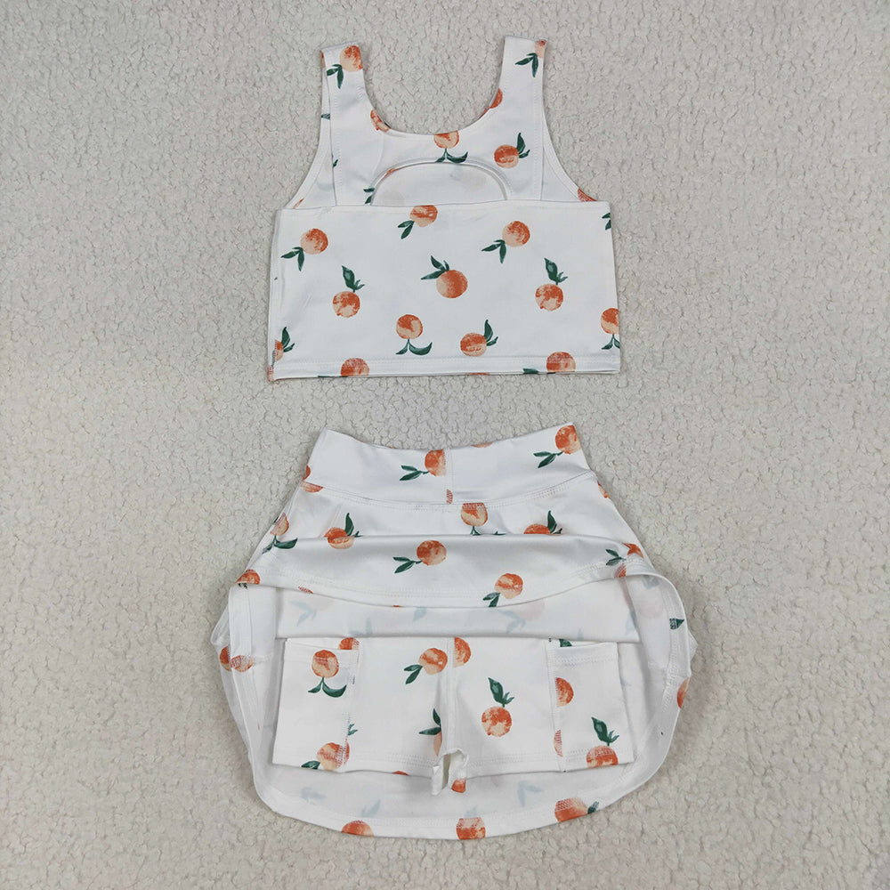 GSD2738 Peach Fruit Sleeveless Pants Skirt Set