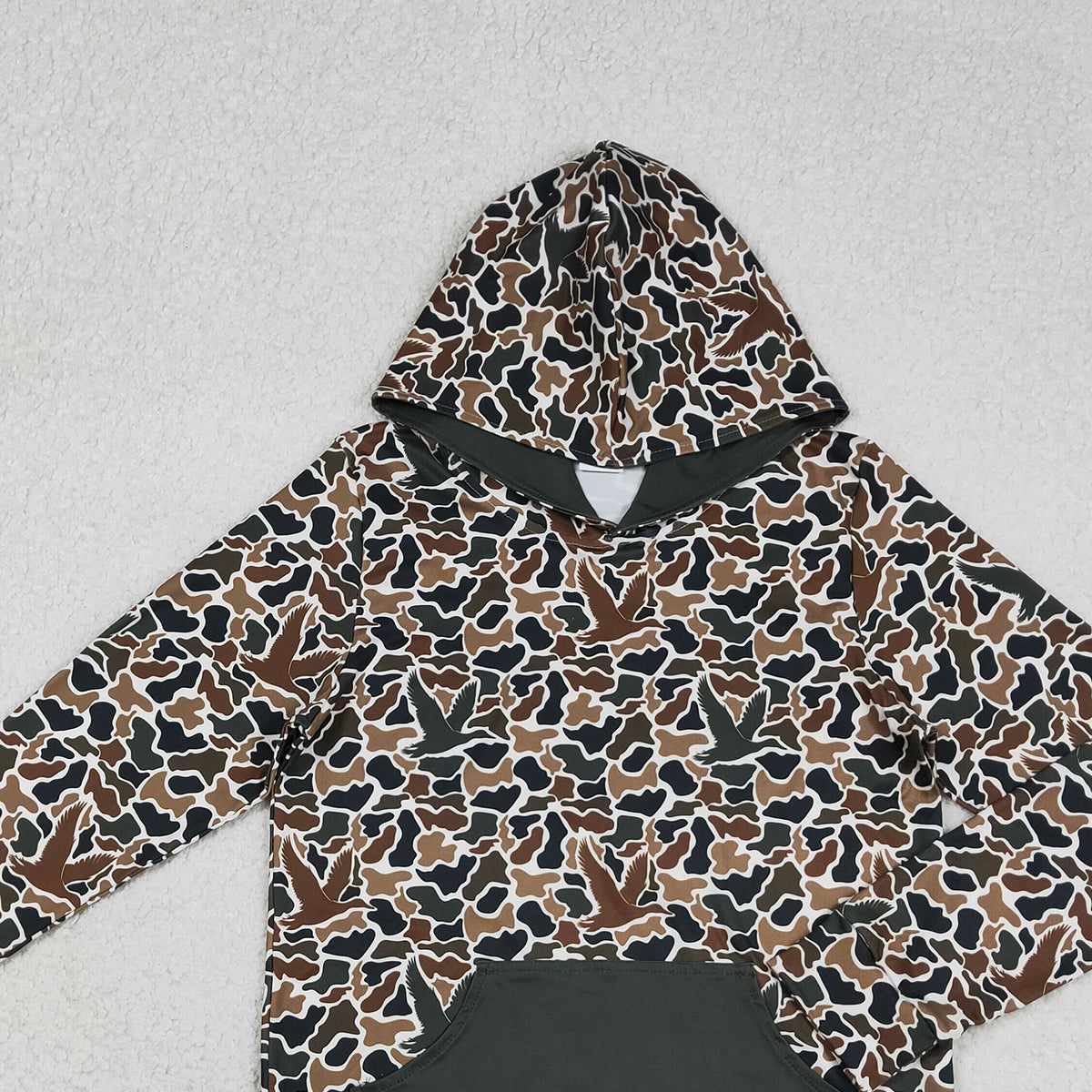 Adult Men's Dark Brown Ducks Camouflage Hoodie with Pocket Southern Hunting Top