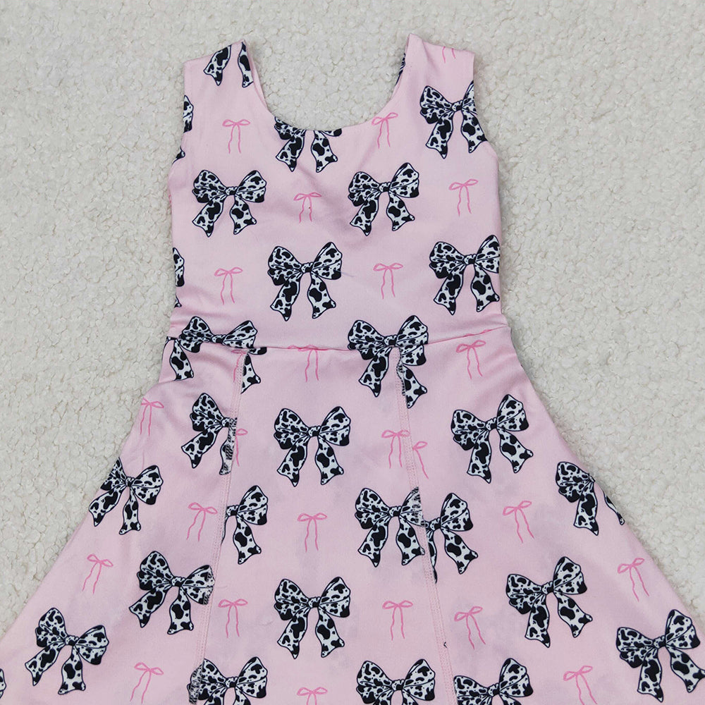 GSD1853  Pink Yoga Tutu Dress with Cow Pattern and Bowknot D 3.27