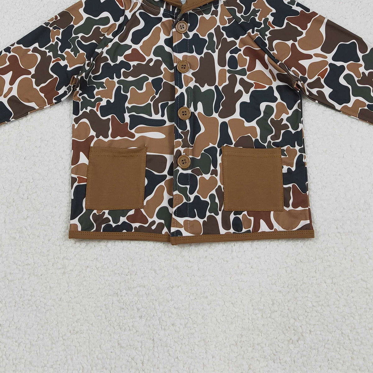 Baby Boys Southern Dark Brown Camouflage Hoodie Jacket with Button Pockets Top for Infants
