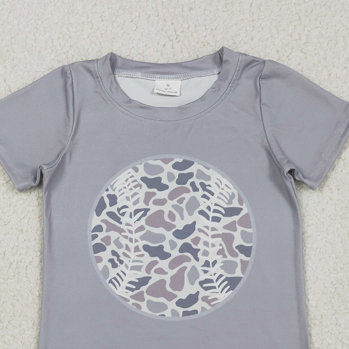 Baby Boys Light Grey Camo Short Sleeve Baseball Team T-shirts Top Comfortable Cotton Outfit for Infants