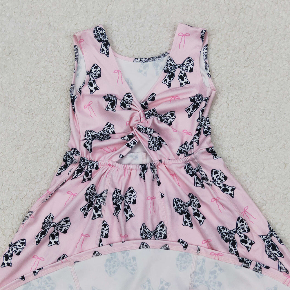 GSD1853  Pink Yoga Tutu Dress with Cow Pattern and Bowknot D 3.27