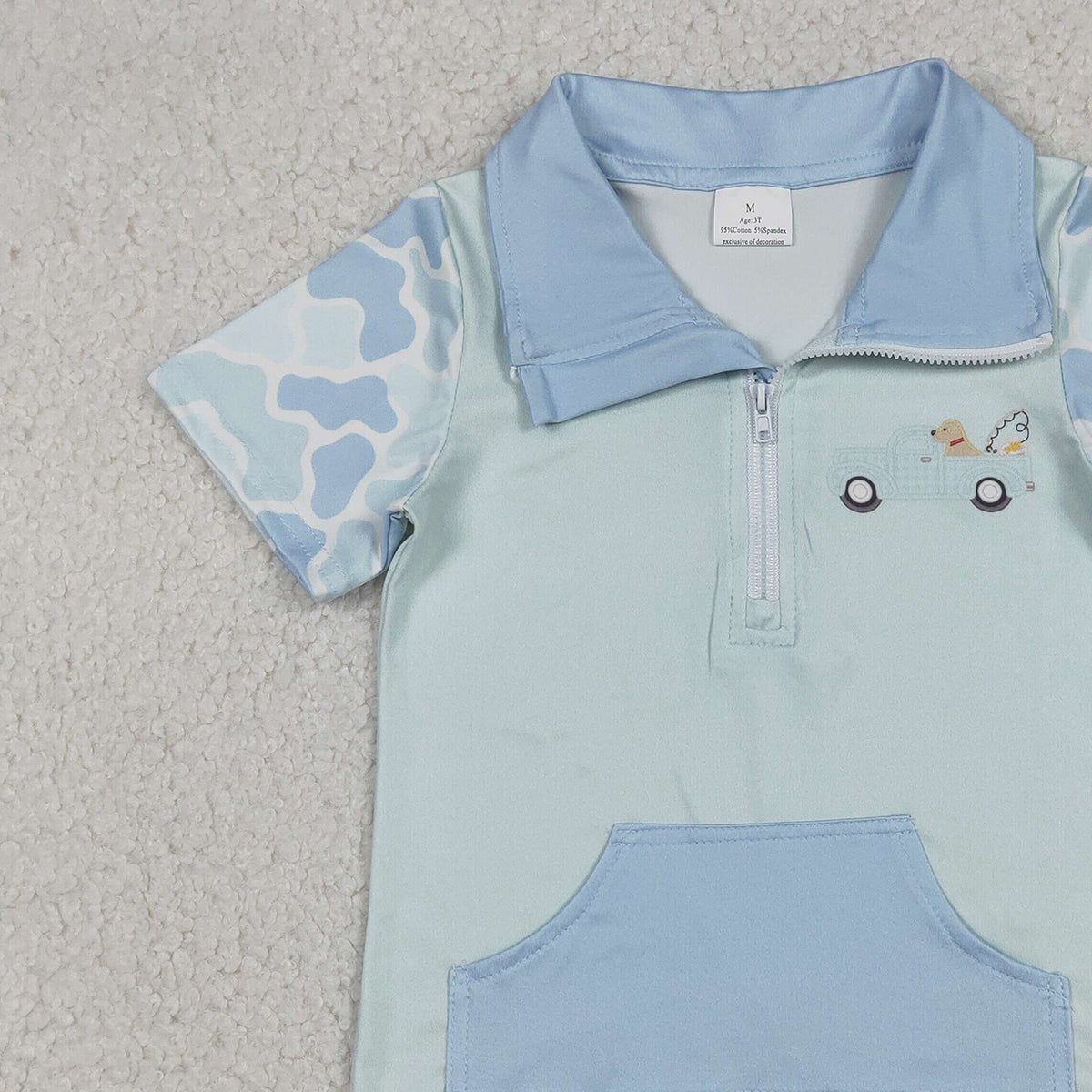 Baby Boys Blue Camouflage Dog Fishing Pullover Top with Zipper Pockets Hunting Theme Babywear for Boys
