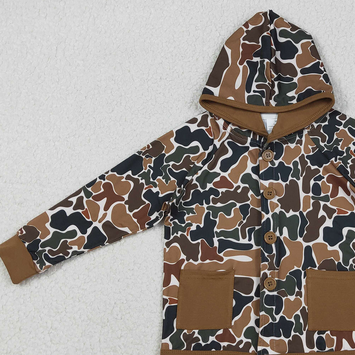 Baby Boys Southern Dark Brown Camouflage Hoodie Jacket with Button Pockets Top for Infants