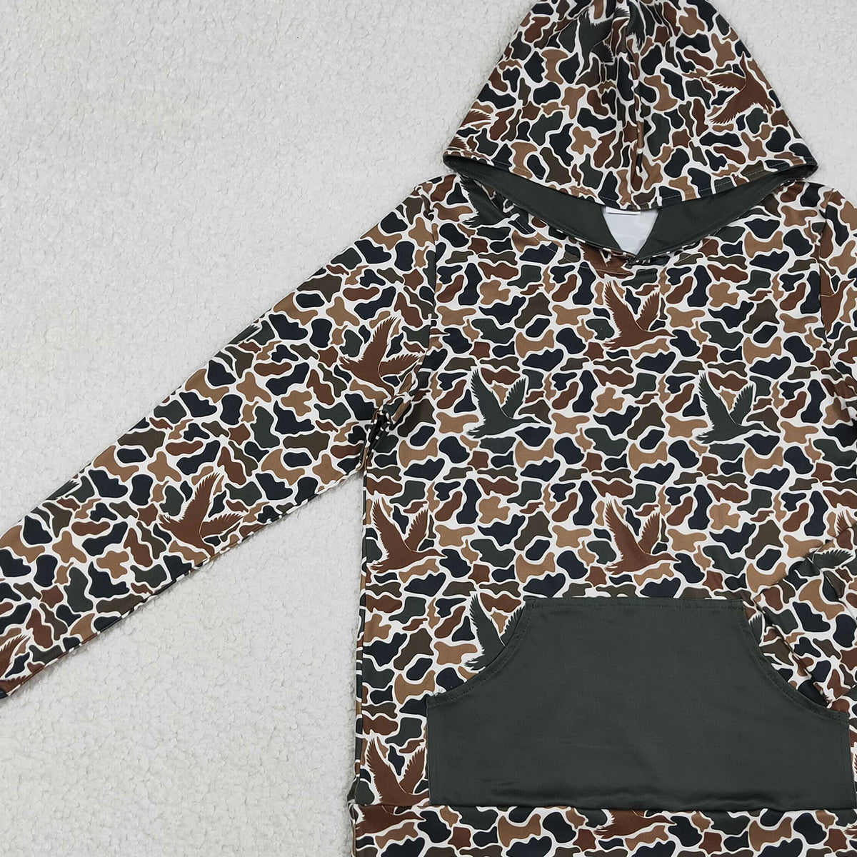 Adult Men's Dark Brown Ducks Camouflage Hoodie with Pocket Southern Hunting Top