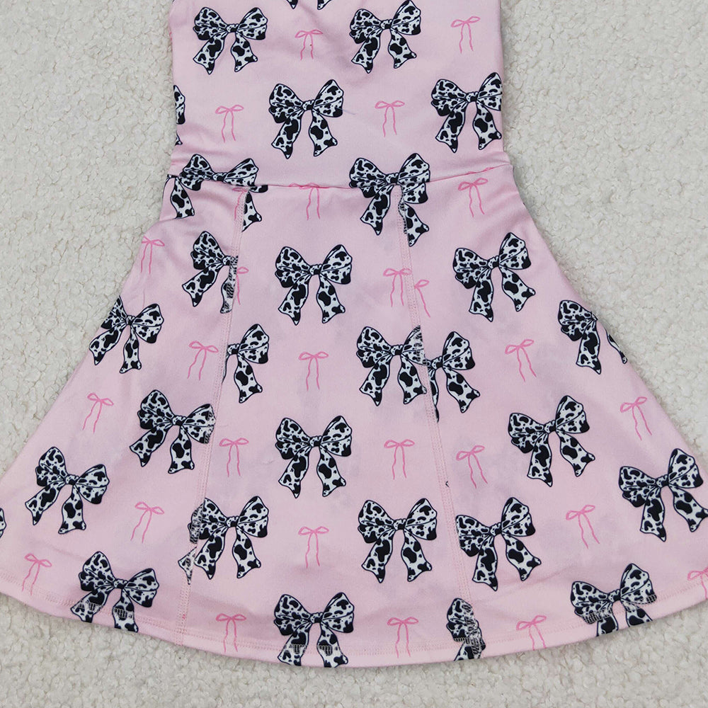 GSD1853  Pink Yoga Tutu Dress with Cow Pattern and Bowknot D 3.27
