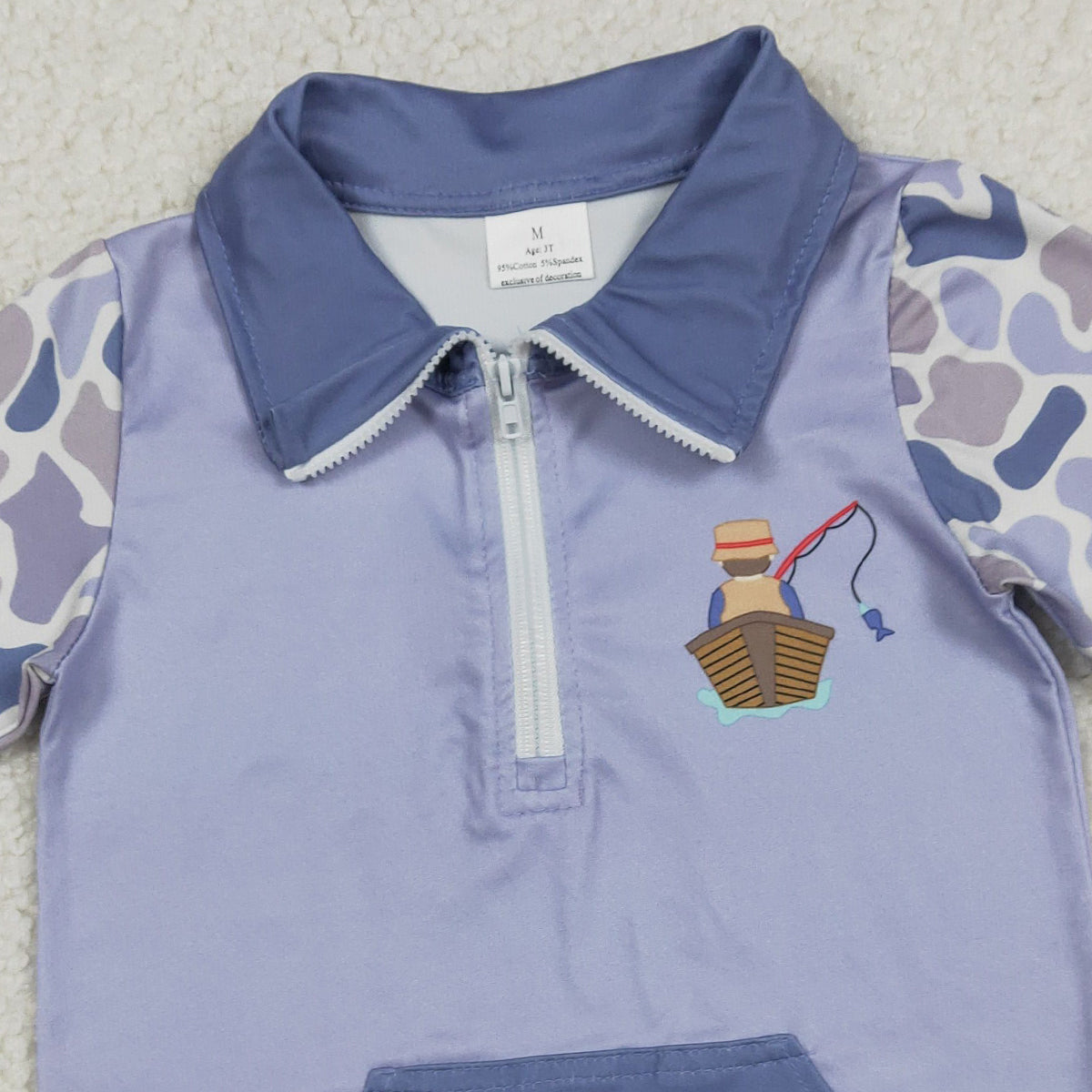 Baby Boys Blue Camo Short Sleeve Pullover Top with Zipper Pockets for Fishing And Hunting