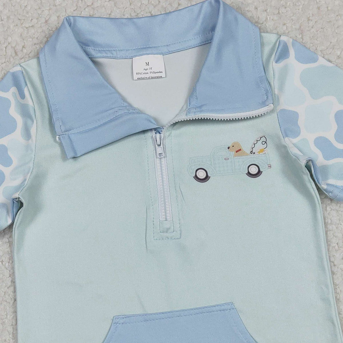 Baby Boys Blue Camouflage Dog Fishing Pullover Top with Zipper Pockets Hunting Theme Babywear for Boys