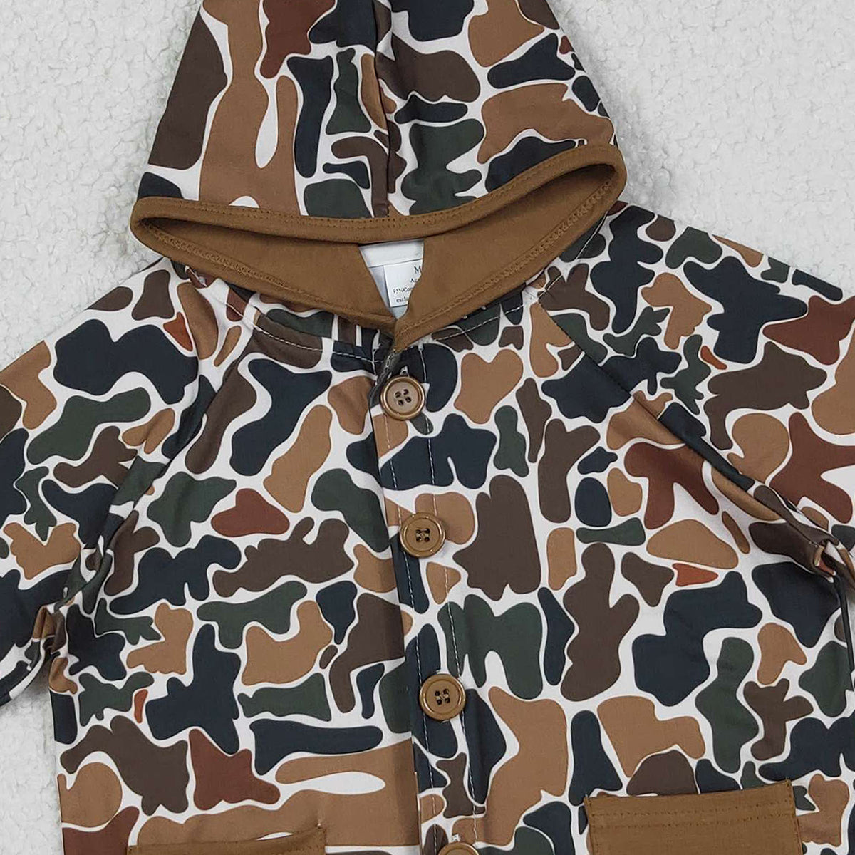 Baby Boys Southern Dark Brown Camouflage Hoodie Jacket with Button Pockets Top for Infants
