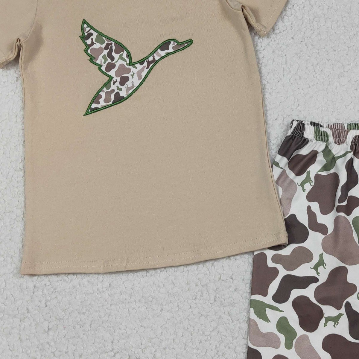 Baby Boys Embroidery Camo Ducks Top And Shorts Set Hunting Themed Clothing Outfit for Infants