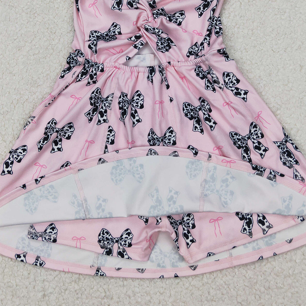 GSD1853  Pink Yoga Tutu Dress with Cow Pattern and Bowknot D 3.27
