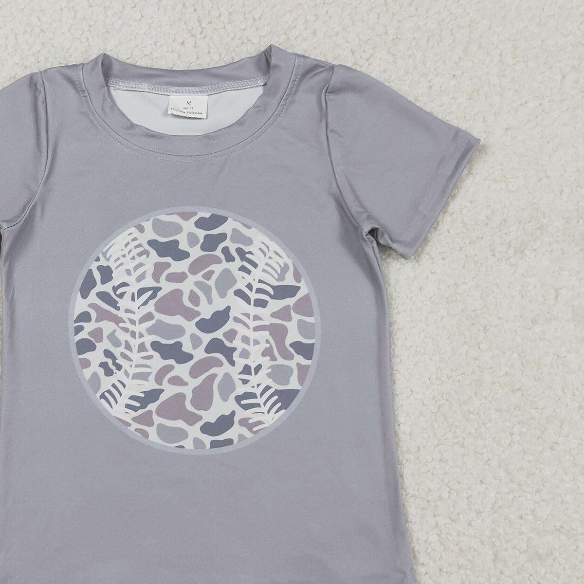 Baby Girls Light Grey Camouflage Baseball Top with Pockets Short Team Outfit Set for Kids