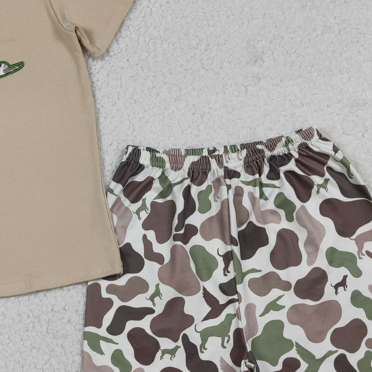 Baby Boys Embroidery Camo Ducks Top And Shorts Set Hunting Themed Clothing Outfit for Infants