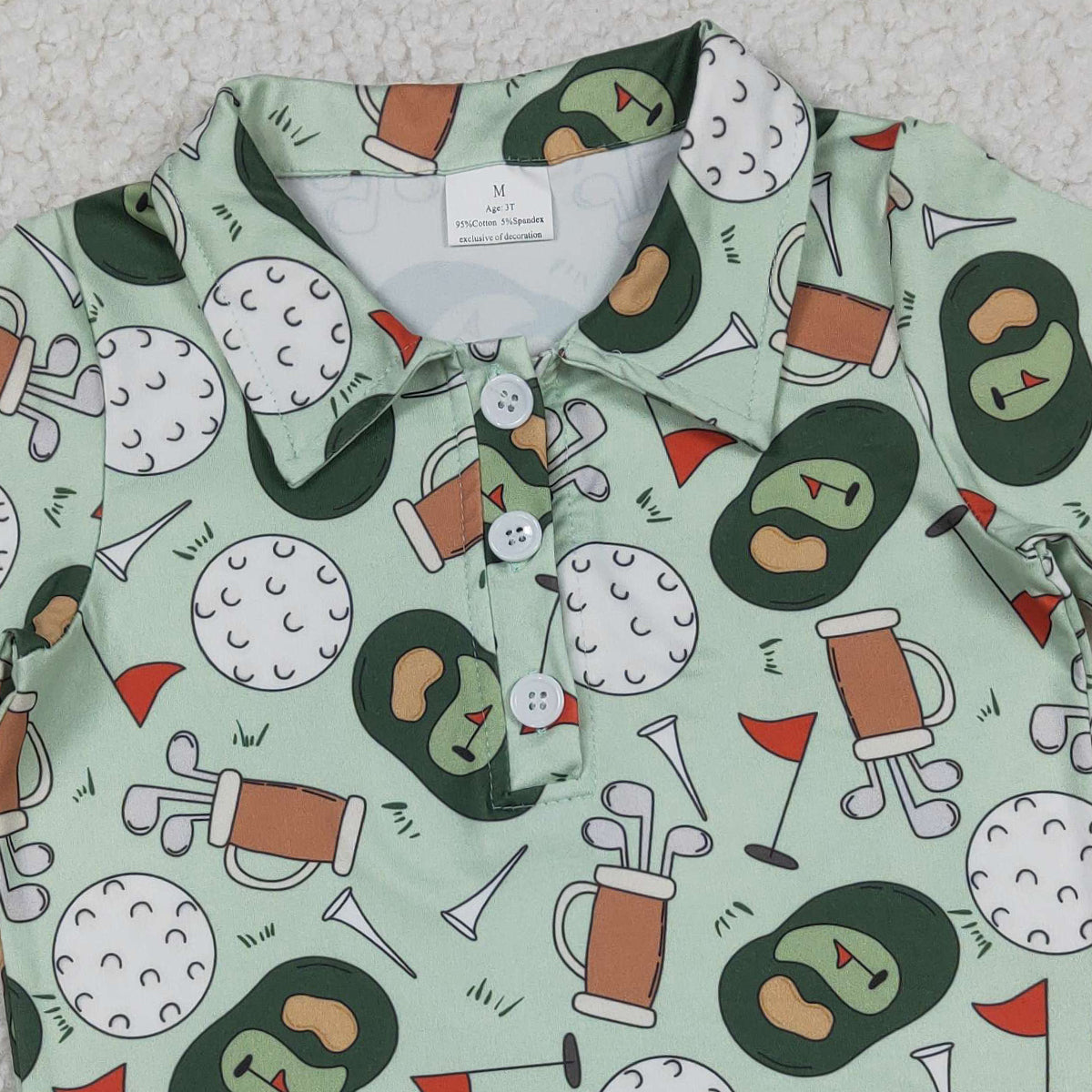 Baby Boys Green Golf Flags Team Button Polo Shirts Top for Kids Fashionable Teamwear