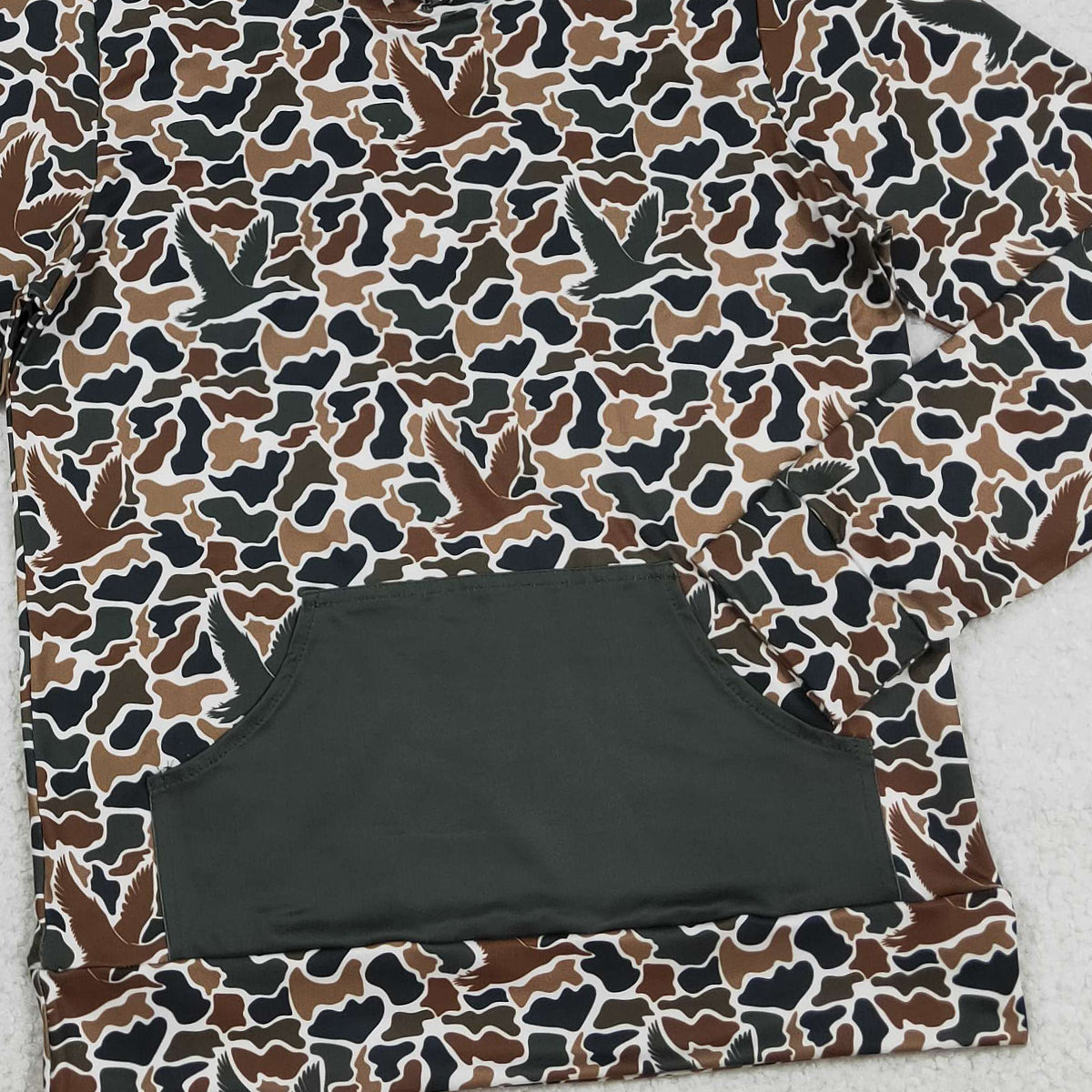 Adult Men's Dark Brown Ducks Camouflage Hoodie with Pocket Southern Hunting Top