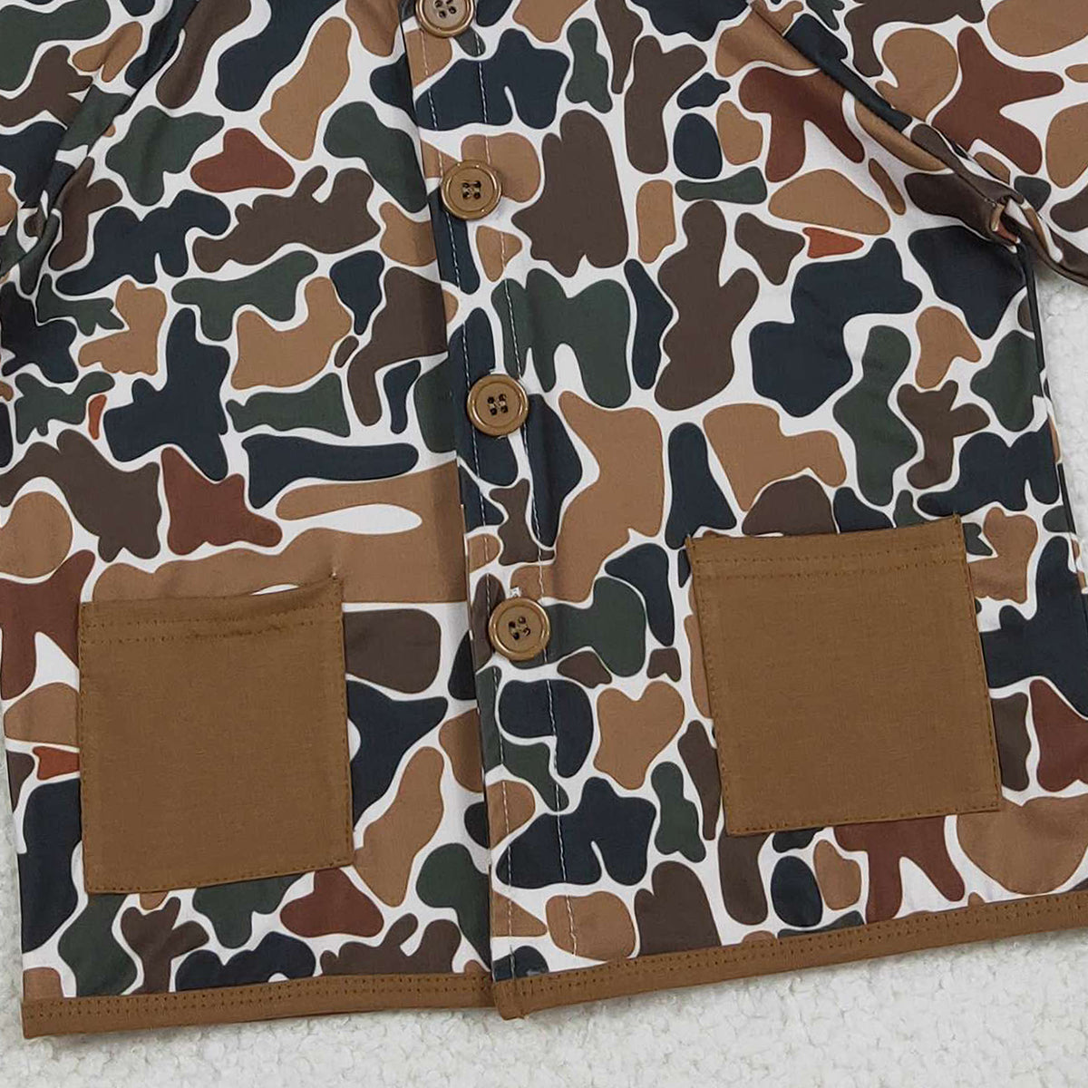 Baby Boys Southern Dark Brown Camouflage Hoodie Jacket with Button Pockets Top for Infants