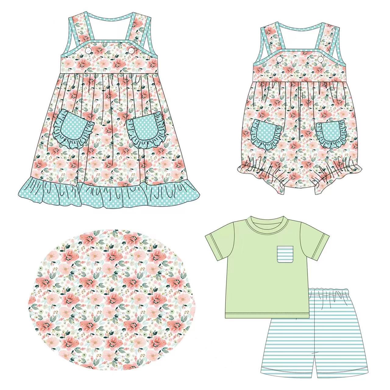 presale BSSO0877 Striped pocket light green short-sleeved shorts suit