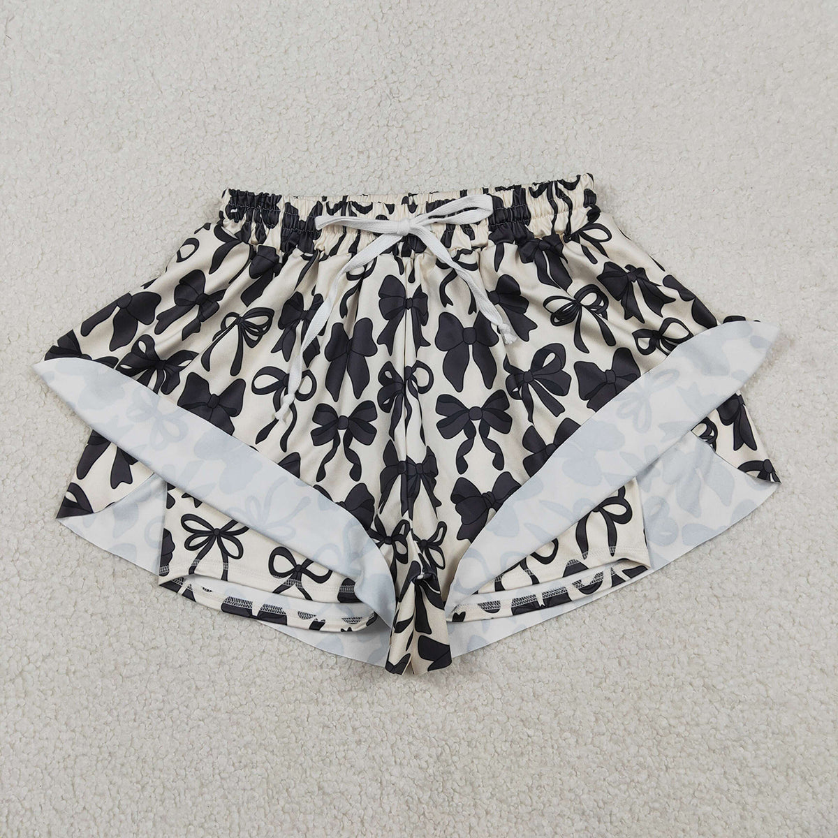 Adult Women's Black Bows Yoga Active Shorts Bottom High Waist Fitness Padded Tummy Control Gym Sportswear Running Exercise