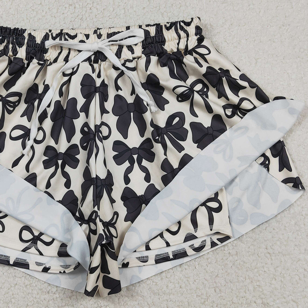 Adult Women's Black Bows Yoga Active Shorts Bottom High Waist Fitness Padded Tummy Control Gym Sportswear Running Exercise