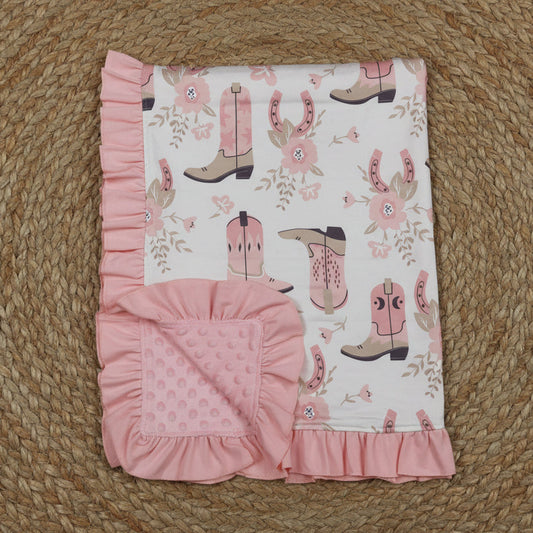 pink cowgirl boots baby blanket