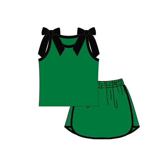 Custom order MOQ 5 Baby Girls Green Black Bow Skort Clothes Sets
