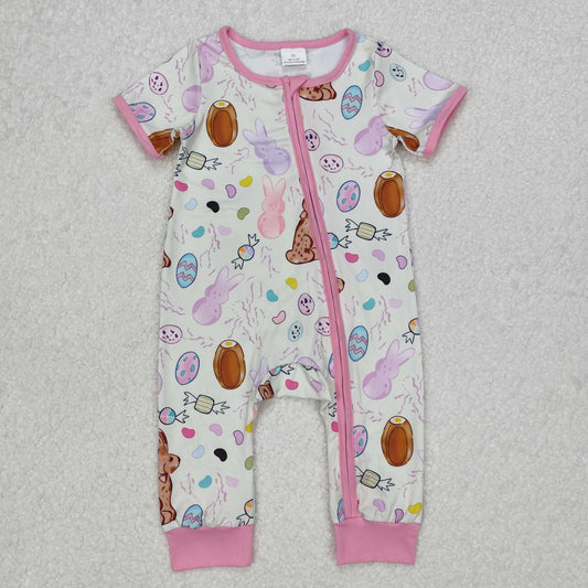 egg peeps bean easter girl zip sleeper