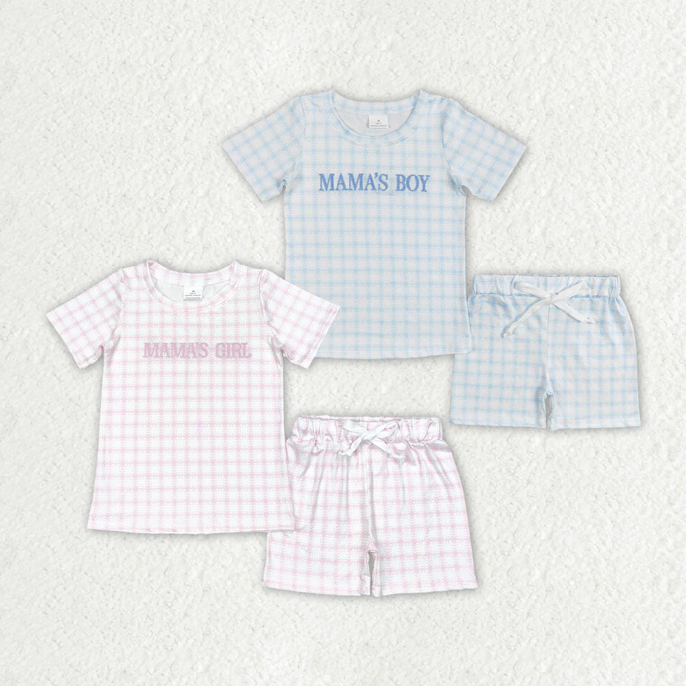 Match Baby Girls Boys Mama's Girl Checkered Sibling Tops Shorts Clothes Sets