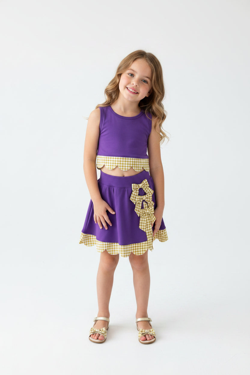 purple gold gingham scallop athletic skort outfit girls clothing