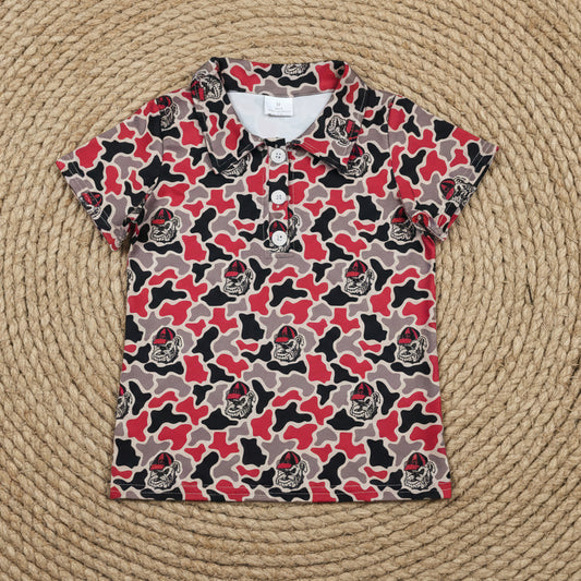 black red camo team button polo t-shirt boy clothing