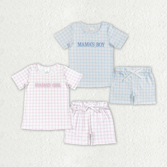 Match Baby Girls Boys Mama's Girl Checkered Sibling Tops Shorts Clothes Sets