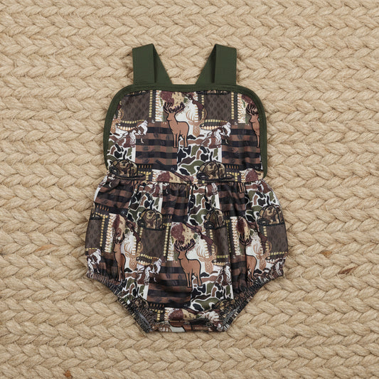 deer hunting print strap bubble romper baby boy clothes