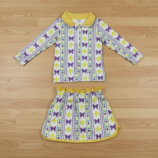 mardi gras bow saint athletic zip pullover skort set outfit